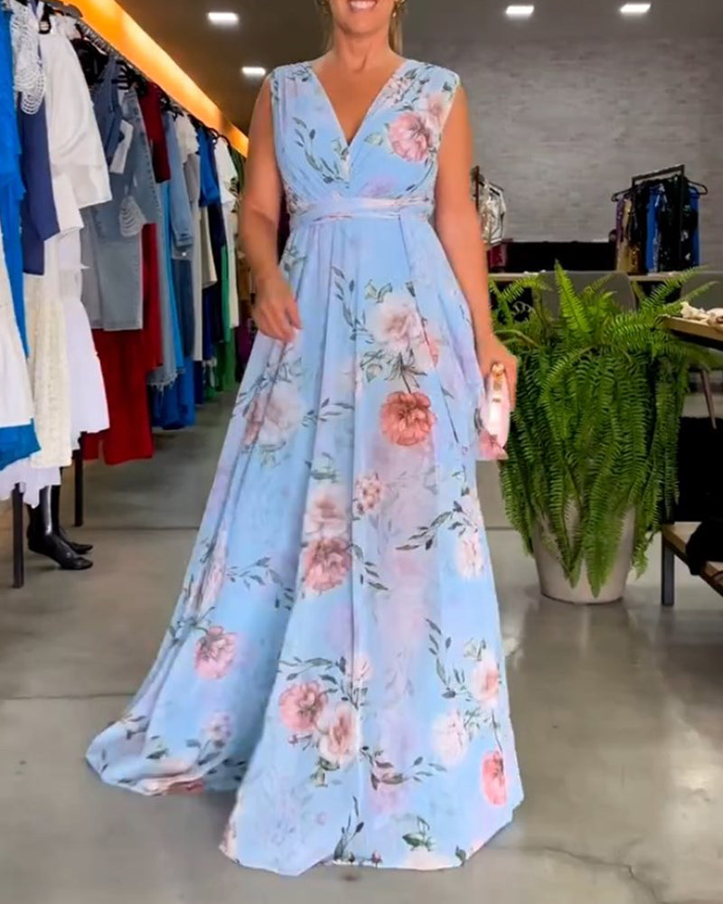 Elira™ | Elegant Sleeveless V-neck Floral Maxi Dress