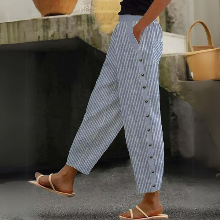 Louise | Elegant Striped Trousers with Side Buttons