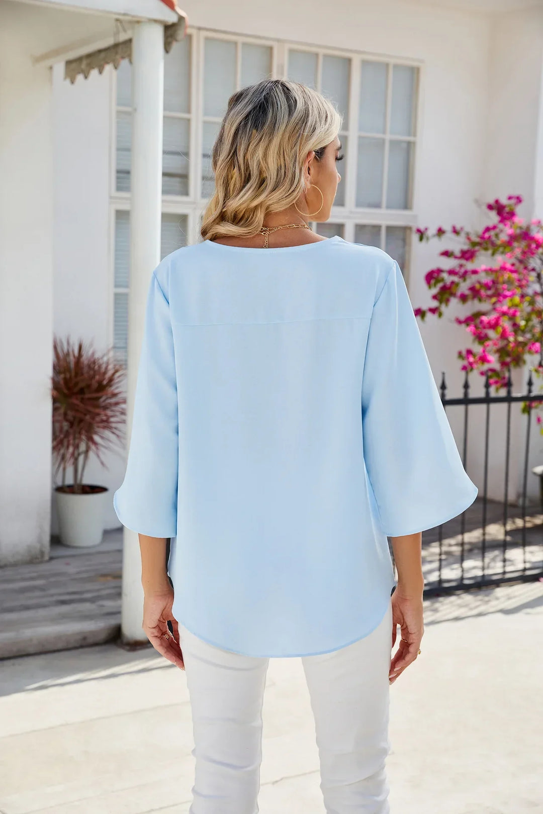 Linda | Elegant Solid Colour V-Neck Blouse