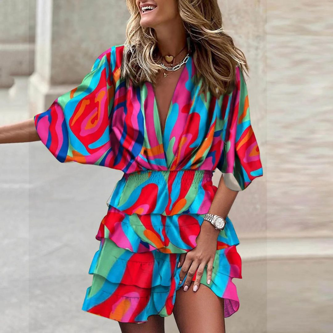 Mona | Luxurious Vibrant Mini Ruffle Dress