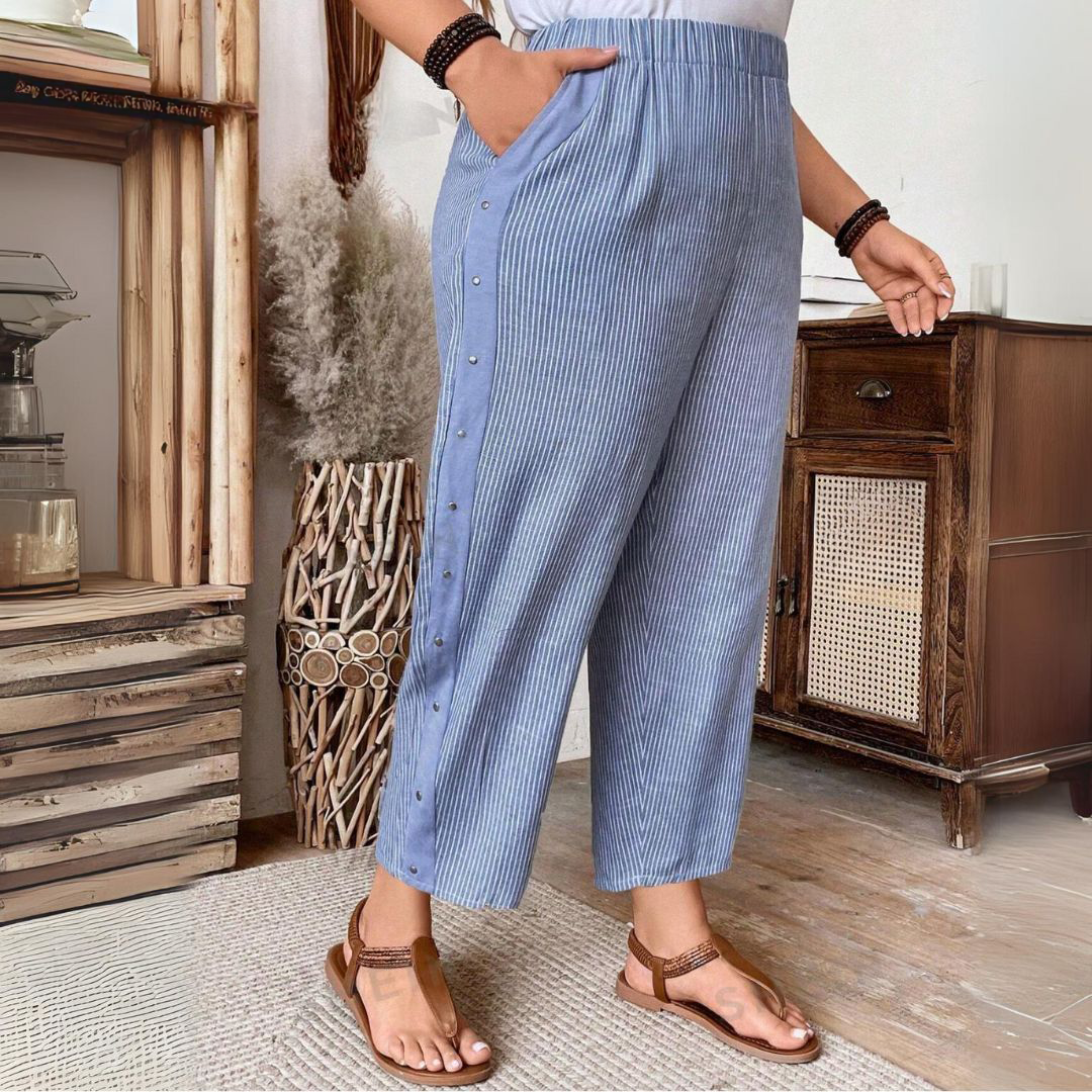 Louise | Elegant Striped Trousers with Side Buttons