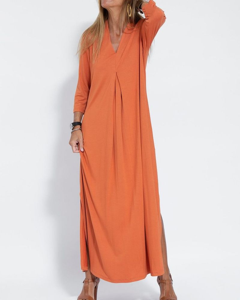 Nour | Elegant Casual Solid Colour V-neck Dress