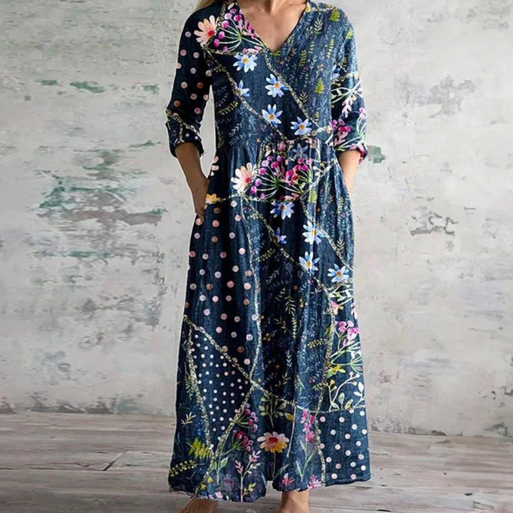 Polly | Retro Maxi Dress With Multi-Coloured Floral Patterns