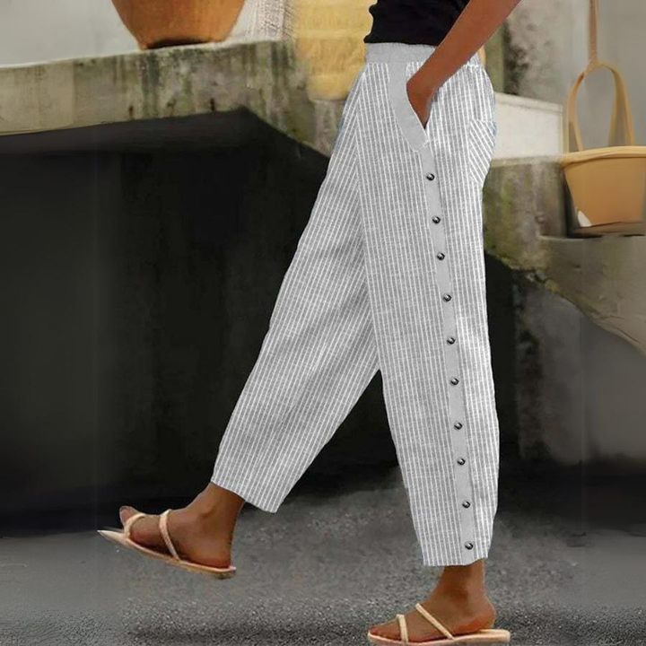 Louise | Elegant Striped Trousers with Side Buttons