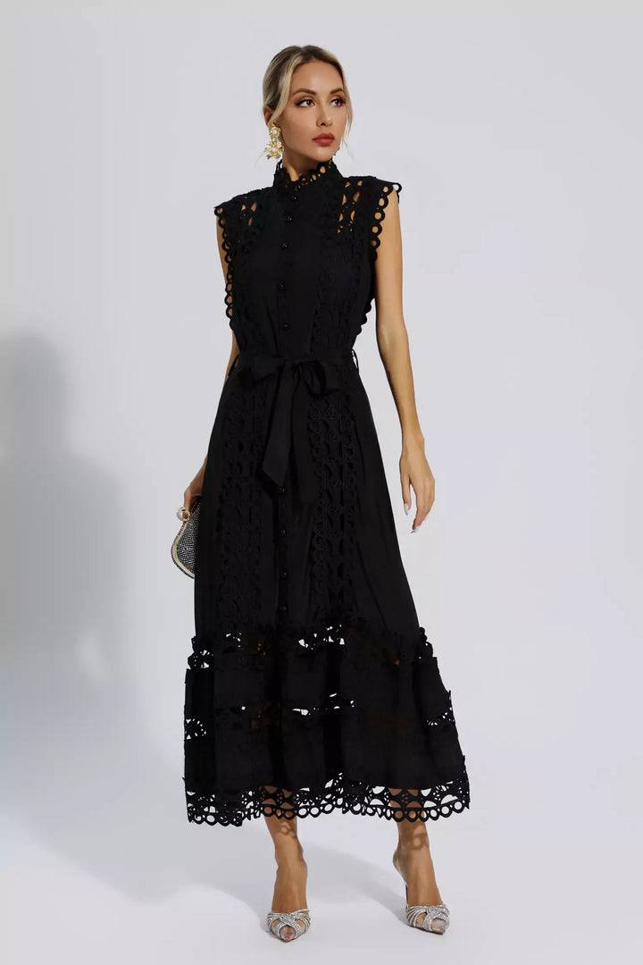 Ines | Black High-End Sleeveless Hollow Maxi Dress