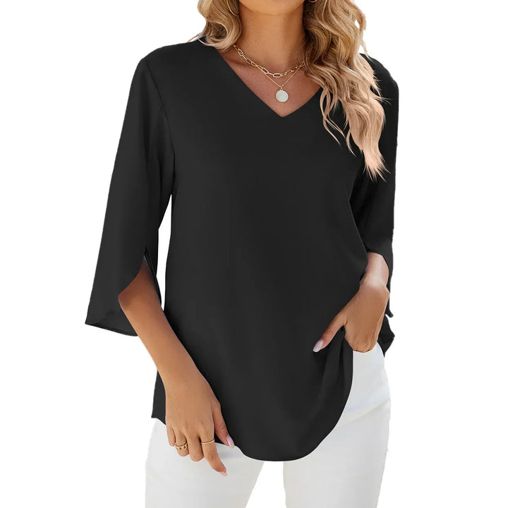 Linda | Elegant Solid Colour V-Neck Blouse