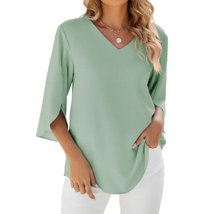 Linda | Elegant Solid Colour V-Neck Blouse