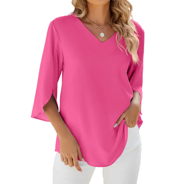 Linda | Elegant Solid Colour V-Neck Blouse